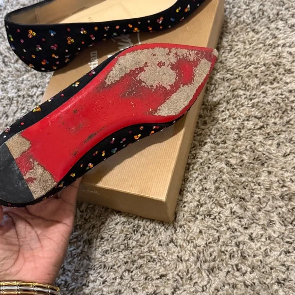 Christian Louboutin Black Suede Flats Rainbow Crystals - Picture 3 of 3